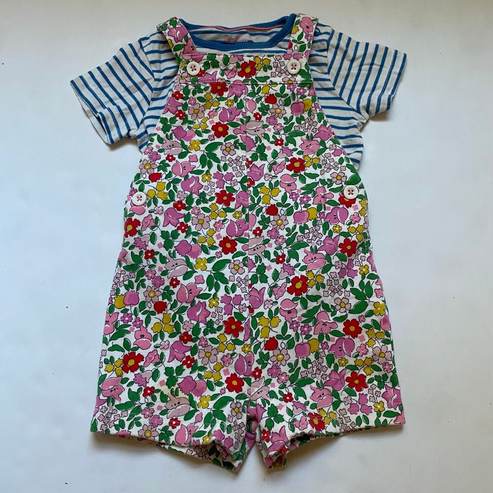 Baby Boden Floral Overalls & Striped Shirt Outfit